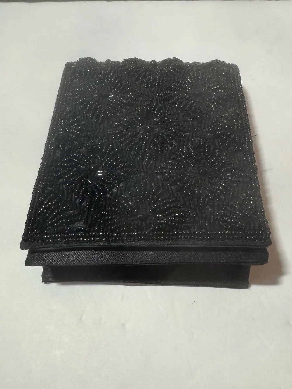 Vintage Black Beaded Evening Clutch Featuring An Intricate Floral & Starburst